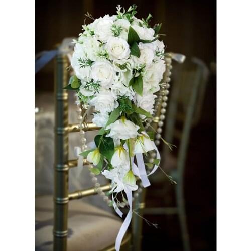 Waterfall White S Artificial Pearls Crystal Wedding Bouquets Bridesmaid Flowers Bridal Bouquet Hand Bouquet De Mariage Rose