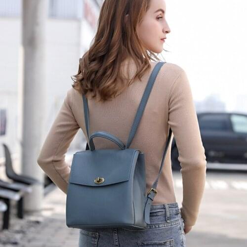 WOONAM Women Fashion Handbag Top Hide Natural Genuine Cow Leather Handle Backpack Bag GB102049