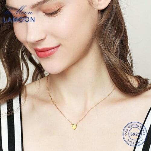 LAMOON 925 Sterling Silver Necklace For Women Chokers Necklace Small Heart Pendant Gold Color Fashion Jewelry LMNL046