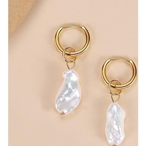 ELESHE Fashion 925 Sterling Silver Circle Hoop Earrings 18K Gold Plated Vintage Pearl Drop Earrings for Women Wholesale Jewelry