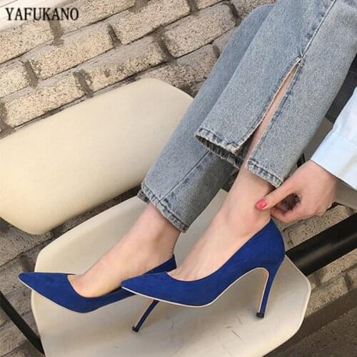 Plus Size Women Shoes 31-43 Sexy Flock High Heels 2020 Brand Design Pointed Thin Heels Pumps Elegant Party Dress Wedding Shoes