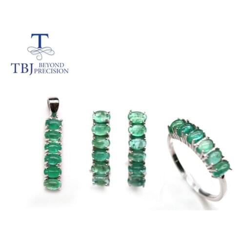 Natural Zambia green emerald Jewelry set pendant earring Ring real precious gemstone jewelry 925 sterling silver for women tbj