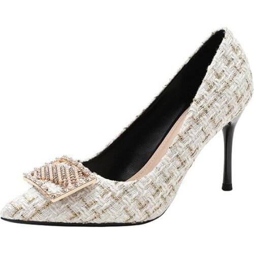 Winter Fashion Shallow Mouth Pointed Toe High Heels Plus Size Shoes for Wedding Women