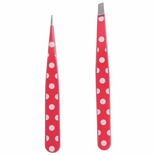 2Pcs Pro Polka Dot Stainless Steel Hair Removal Eyebrow Tweezers Makeup Tool