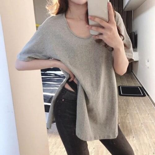 2019 Summer Casual T Shirt Femme T Shirt Women Split Top Female Black White T Shirt Short Sleeve T-shirt Woman Tshirt Top