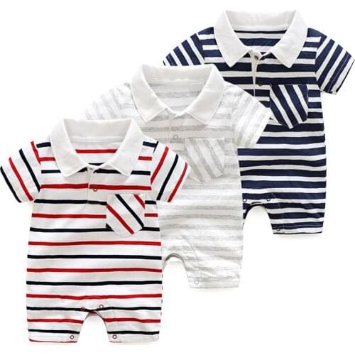 2018 summer classic stripe baby romper short sleeve baby boy clothes gentleman style infant rompers for babies Jumpsuit