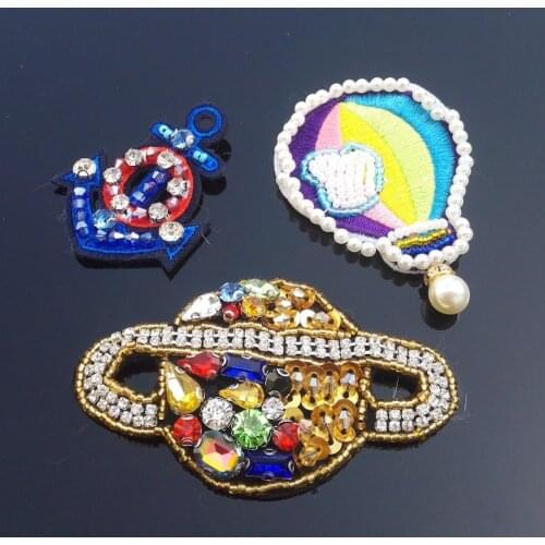 3D Handmade earth balloon arrow Patches for clothing DIY sew on sequin rhinestone parches Beaded appliques for hats bags