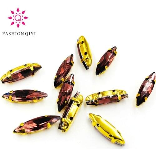 4x15mm Wine red Horse eye shape 50pcs/pack Glass Crystal Gold bottom sew on claw rhinestones with holes diy Sewing On Garment