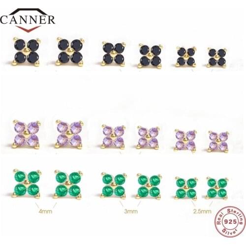 CANNER Colorful Zircon Petal Crystal Flower Stud Earrings S925 Sterling Silver Piercing Earring for Women Jewelry Pendients Gift