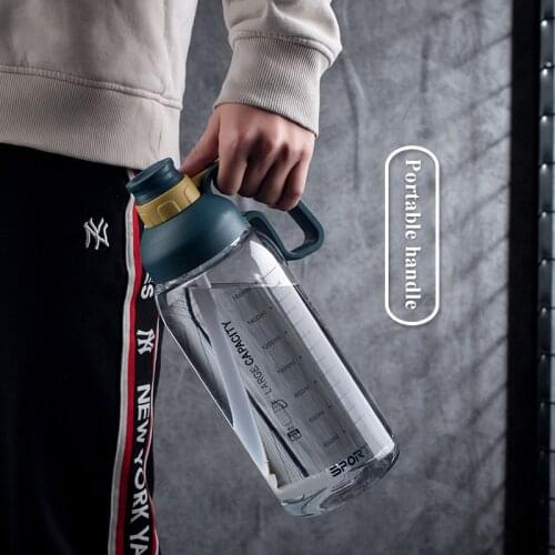 Large Capacity Water Cup Male 2021 New Trend Sports Outdoor Transparent Plastic Big Water Bottle Graduated Straw Space Cup