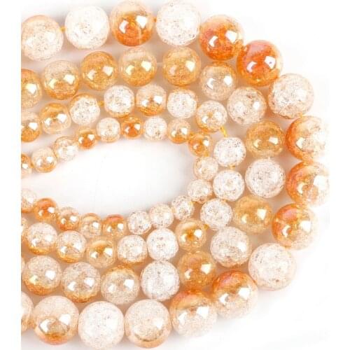 One Side Plated Champagne White Snow Cracked Crystal Natural Stone Beads For Jewelry Making DIY Bracelet Necklace 6mm-12mm