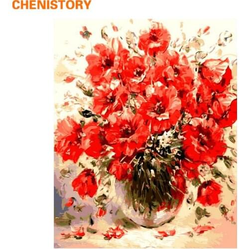CHENISTORY Red Colorful Flower Diy Digital Painting By Numbers Kits Drawing Paint By Numbers Unique Gift For Home Decor Artwork