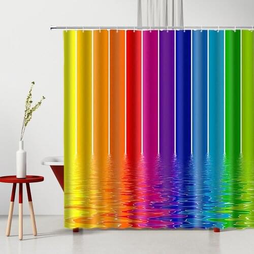 Color Geometric Stripes Shower Curtain Modern Printed Washable Fabric Bathroom Decoration Bathtub Screen With Hook Bath Curtains