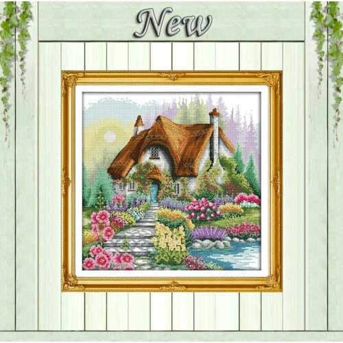 Flower home Scenery,11CT print on the fabric DMC 14CT Cross Stitch kits,needlework embroidery Sets,Cabin Scenic Home Decoration