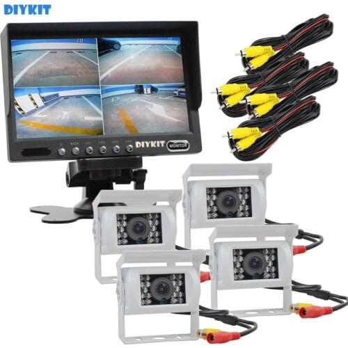 DIYKIT 7" 4 Split QUAD Rear View Car Monitor + CCD IR Night Vision Backup Rear View Camera Waterproof for Truck Bus