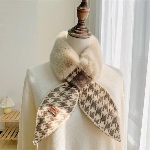 Scarf Knitting Stitching Wool Female Cross Wild Girl Warmth Imitation Fur Collar Fashion Retro Autumn And Winter Decoration