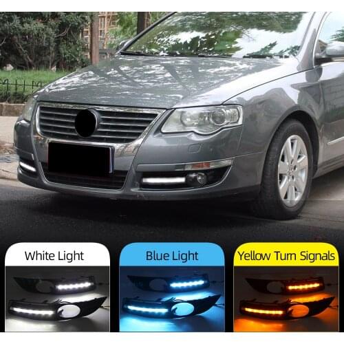 2Pcs For VW Volkswagen Passat B6 2005 - 2011 car light DRL LED fog lamp Daytime Running Lights with Yellow turn signal