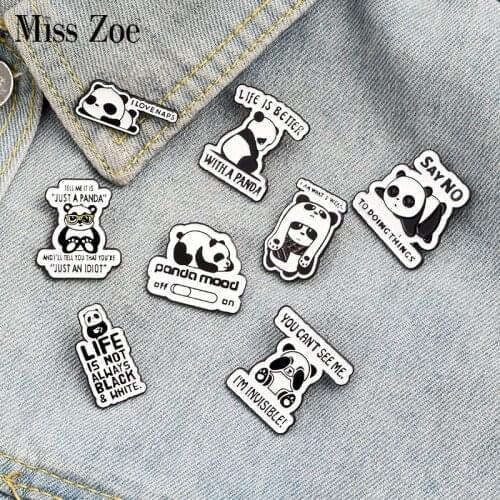 Panda Rolling Enamel Pin Custom Panda Quote Brooches Badge for Bag Lapel Pin Buckle Fun Animal Jewelry Gift for Kids Friends