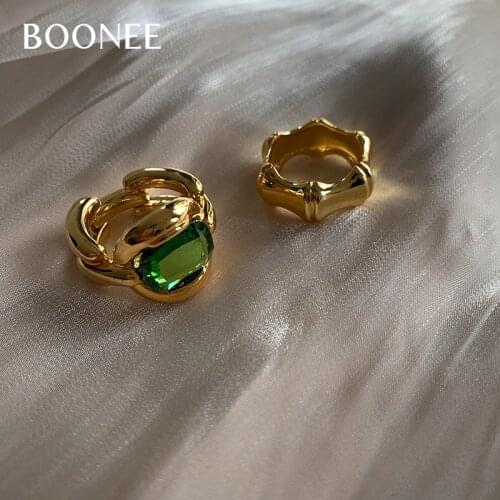 European and American vintage green stone bamboo festival ring exaggerated decoration personality index finger ring female tide