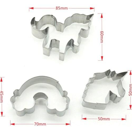 A Stainless Steel Baking Cookie Mold Biscuit Mould Pastry Cake Fondant Cutters Mould 3pcs/set Unicorn Head Cookie Cutters