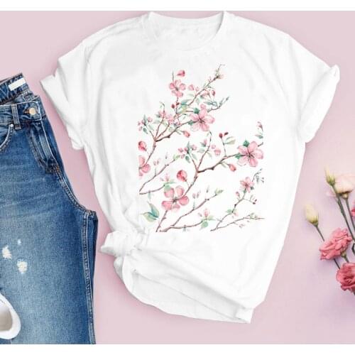 Women Graphic Flower Floral Fashion Casual Cute 90s Style Vintage Lady Tees Print Tops Clothing Female T Shirt Womens T-Shirt