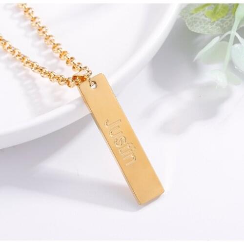 Personalized Name Necklace Custom Vertical Bar Date Pendant Stainless Steel Engraving Pendant For Men Women Jewelry Gift