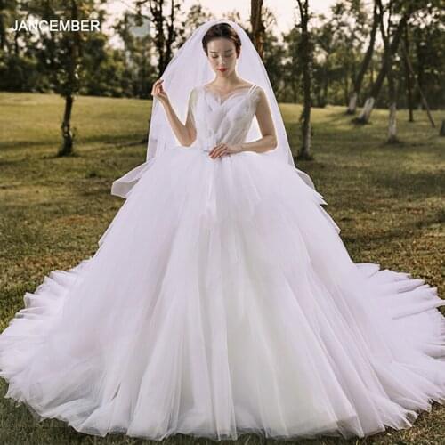 J67021 jancember princess wedding dress for girls scoop sleeveless court train lace up back white gown платье на свадьбу 2020