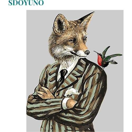 SDOYUNO 60x75cm DIY Oil Painting By Numbers Mr fox and bird Picture By Numbers On Canvas Frameless Animals Home Decor Gift