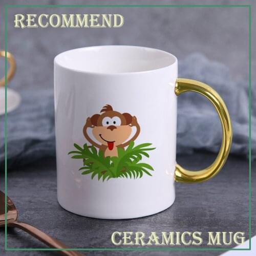Ceramic Coffee Mug Milk Cup Drinkware Lovely monkey Pattern Teacup Simple Creative Mugs Gold handle cup KTDW-044
