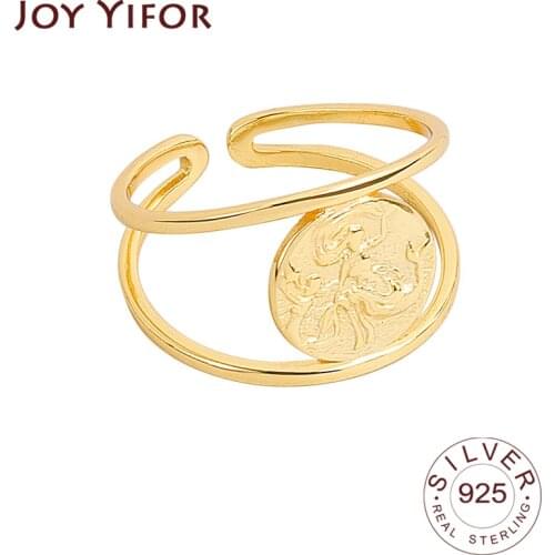 925 Sterling Silver New Simple Design Double Layers Gold Color Rings Retro Distressed Opening Handmade Ring Fashion Fine Jewelry