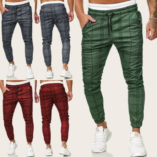 2019 Autumn Men Plaid Pants Hip Hop Harem Joggers Pants New Male Trousers Mens Solid Pocket Pants Skinny Fit Sweatpants Jumpsuit