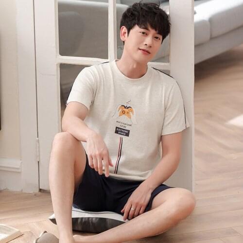 Men new summer cotton pajamas short sleeve shorts home wear thin comfortable and breathable two piece pajama sets mens pajamas
