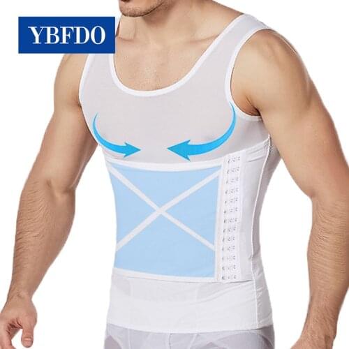 YBFDO Mens High-elastic Belly Breasted Body Shaper Corset Abdomen Belly Control Mesh Compression invisible and breathable Vest