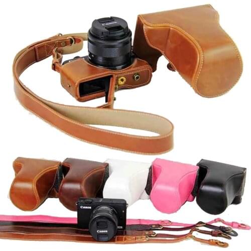 New Luxury Camera Case Bag For Canon EOS M EOSM EOS M2 EOSM-2 PU Leather Camera Bag With Strap Open battery design