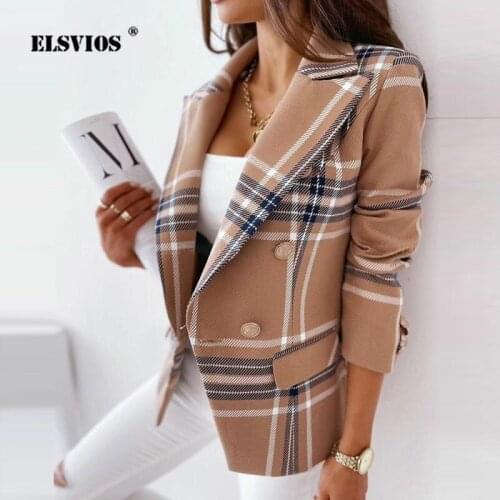 Autumn Winter 2021 Women Turn-down Collar Buttons Suit Jacket Elegant Slim Office Suit 2021 Ladies Fashion Lattice Printed Suits