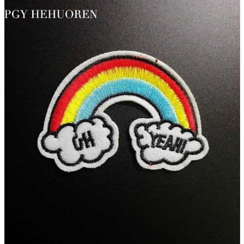 PGY Cartoon Rainbow Embroidered Patches Iron On Clothes Cute Diy Accessories for T-shirt Coat Appliques by Household Sticker