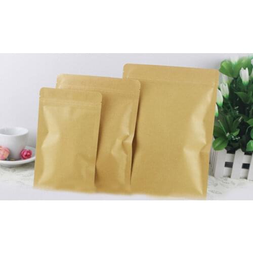 50pcs Flat Brown Kraft Paper Bags For Gifts/candy/tea/food/wedding Not Window No Stand Up Zipper Kraft Bags Crafts Packing Bag