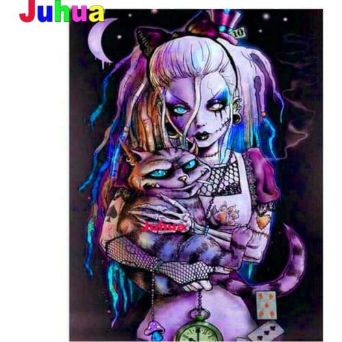 Full round square diamond embroidery Handworke Puzzle Cat Skull Diy diamond painting mosaic art Color Cartoon 5d Children Gift