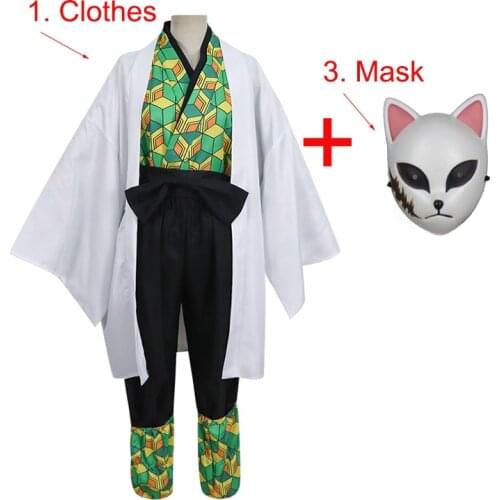 Demon Slayer Kimetsu no Yaiba Kamado Tanjirou Sabito Full Set Cosplay Costume Mask Halloween Funny Costume