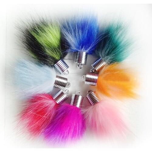 10pcs Rainbow Color Pompons Faux Rabbit Fur Ball With Hang Bulb DIY Jewelry Parts Pendant Curtain Tassel Handmade Crafts