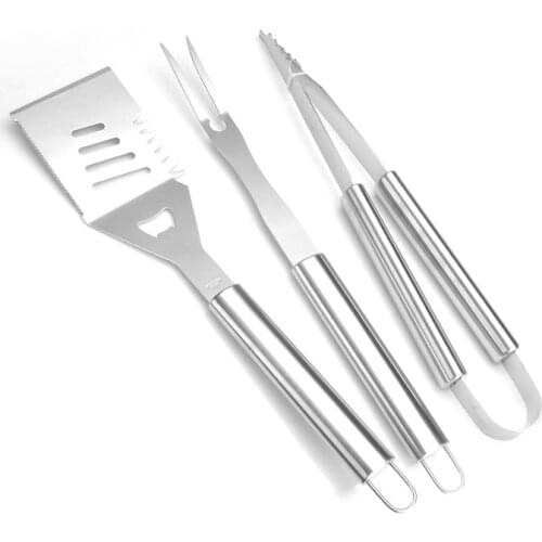 Portable Stainless Steel Barbecue Grill Set BBQ Grilling Shovel Tong Fork Accessories Kitchen Utensils Outdoor Tools 3PCS/Set