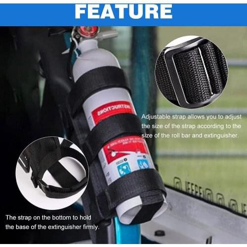 Fire Extinguisher Strap Holder Adjustable Extinguisher Mount Bracket Roll Bar Compatible for Jeep Wrangler JK JKU JL TJ CJ