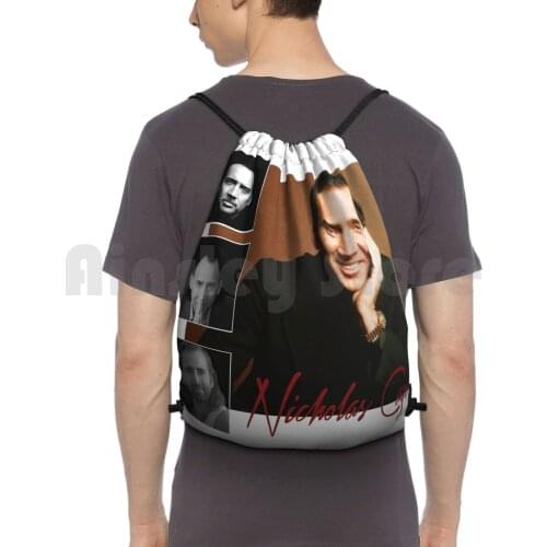 Retro Style Nicholas Cage Tribute Backpack Drawstring Bags Gym Bag Waterproof Nicholas Cage Nicholas Cage National