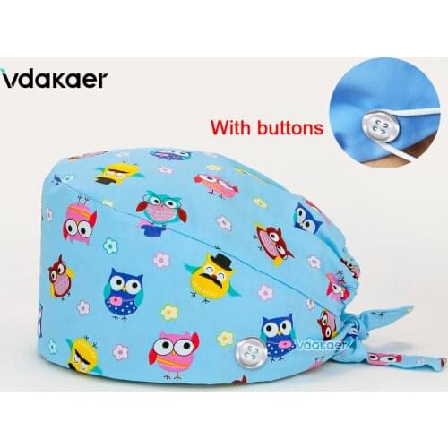 Owl Printing Scrubs Hats Many Patterns Pet Grooming Agency Scrub Hats Cute Cartoon Beauty Salon Beautician Work Scrubs Caps