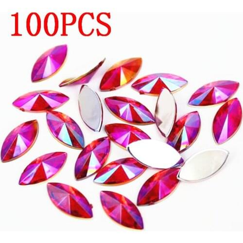 Horse eye Shape Resin Rhinestone siam AB Crystal Nail art 100Pcs Flat Back tip Faceted Decorative Clothing accessories Drill