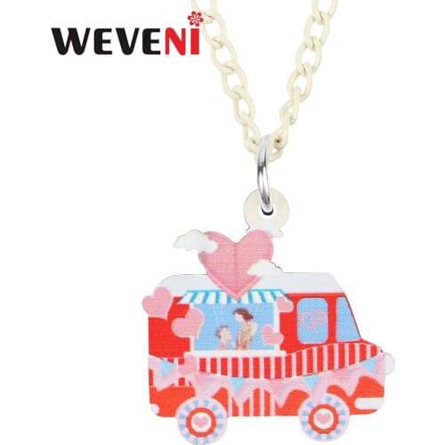 WEVENI Valentines Day Acrylic Sweet Red Love Heart Balloon Car Necklace Pendant Long Fashion Charms Jewelry Gift For Women Girl