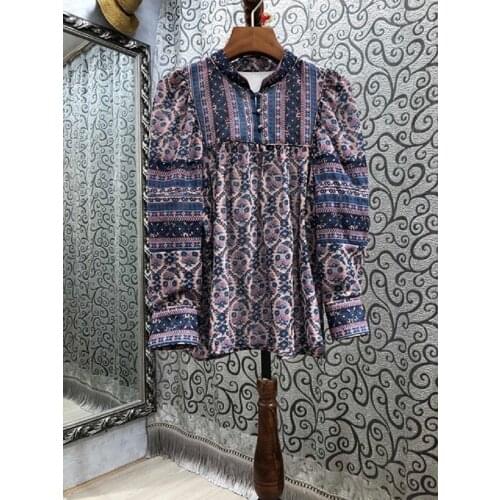100%Cotton Blouses 2021 Autumn Fashion Shirt High Quality Women Vintage Floral Print Long Sleeve Casual Shirt Blusas Feminino