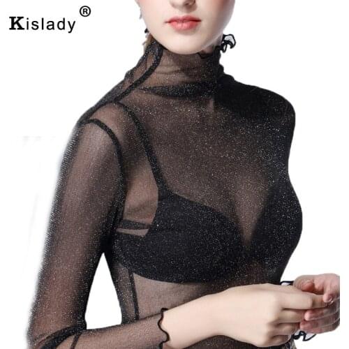 Kislady 2020 Spring Womens Black Mesh Top Transparent Off White Shirts Korean Style Charming Harajuku Shirt Camisetas Feminina