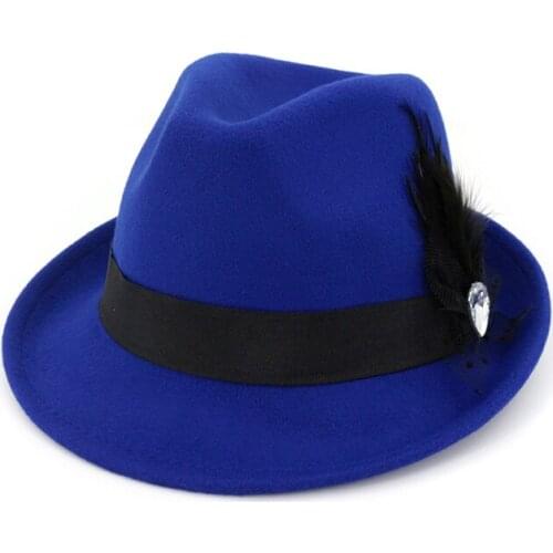 Women Wool Felt Fedora Hat with Feather Ribbon Decoration for Fashion Ladies Party Formal Hat Stage Performance Jazz Hat GH-642