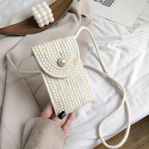 Ladies Straw Bag Small Square Bags Women Messenger Bag Woven Bag Simple Style Color Matching Shoulder Messenger Mobile Phone Bag